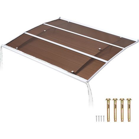 Mophorn Eingangsvordach 94 x 119 cm, Überdachung für Haustür und Fenster mit Entwässerungssystem und ABS-Halterung, Schutz vor Regen und Sonne, Polycarbonat-Dach für Veranda und Terrasse, Braun