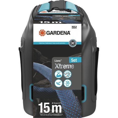 GARDENA Kit tuyau Liano™Xtreme 15m + sac de rangement. Kit complet. Tuyau d'arrosage. Léger et très résistant. 13 mm. Pression de rupture 35 bar. Tuyau textile. (18468-20) (1/5)
