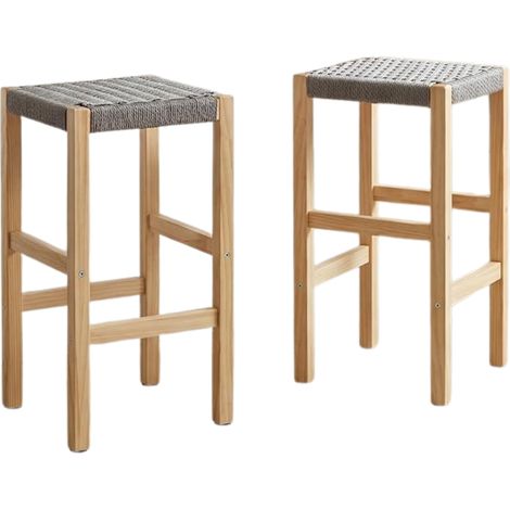 Wahson Set di 2 Sgabelli da Cucina in Rattan con Base in Legno - Sgabelli Alti 65 cm per Penisola e Bar, Stile Rustico, Grigio