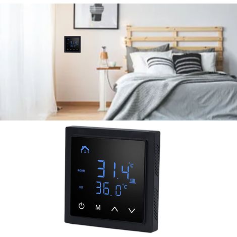 Intelligenter 16A-Thermostat mit Digitalanzeige, Temperaturregelkabel für Fußbodenheizung im Haushalt, Fußbodenheizungsregler, AC 85–250 V, Schwarz (1/5)