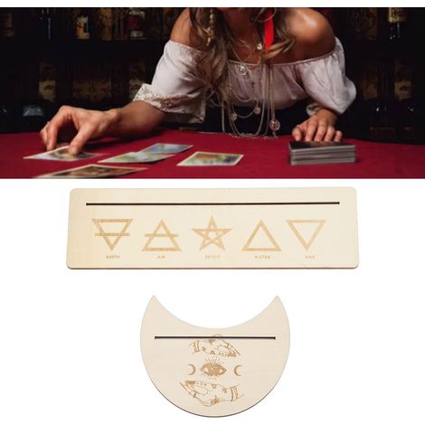 Soporte de madera para cartas del tarot, base estable tipo B, madera de álamo con diseño rectangular y fases lunares. (1/5)