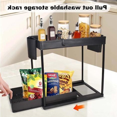 Ablage Unterbauregal 2 Ebenen mit Schubladen und Haken Küchenregal 39 5 21 5 26 cm Ausziehbar Aufbewahrungsregal Geeignet für Badezimmer und 39,5 21,5 (1/4)