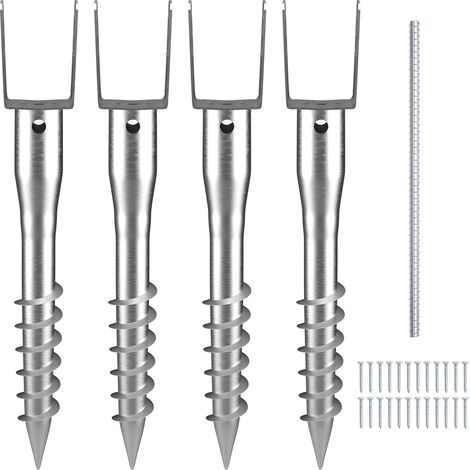 Ancre de poteau sans creuser, 4 pcs, support de poteau à visser DIY, 100 x 70 x 700 mm, 6 tire-fonds et 1 barre d'armature, en acier robuste en U, pour boîtes aux lettres et poteaux de clôture (1/5)