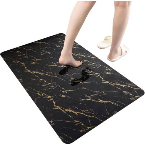Tapis de bain en terre de diatomées antidérapant, séchage rapide, super absorbant, tapis de douche fin, tapis de sol de salle de bain, lavable en machine, rectangulaire (23,6" x 15,7", noir)