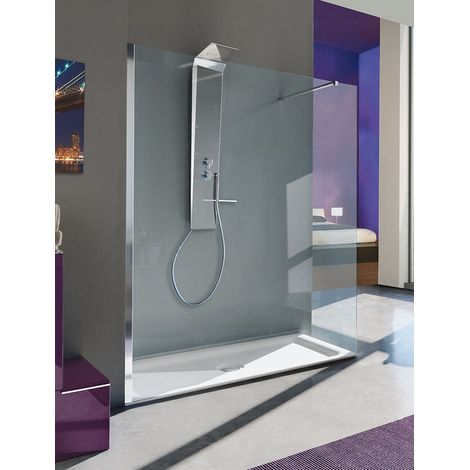 Samo - Paroi de douche d'angle rectangulaire 178-180 cm fixe profilé chromé brillant verre transparent - Open Side