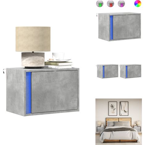 Wand-Nachttische mit LED-Leuchten 2 Stk. Betongrau - Wand-Nachttisch - Wand-Nachttische - Wand Nachtschrank - Wand Nachtschränke (1/5)