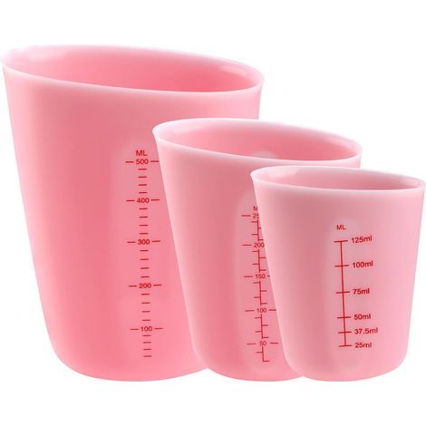 3 Pièces Verre Doseur Silicone, Verre Doseur Cuisine Antiadhésif avec 2 échelles, Tasses en Silicone pour Résine Rose 125/250/500 ml, Adaptés aux Travaux Manuels, Laboratoire, Cuisine (1/5)