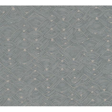 Empapelado estilo étnico Profhome 387421 papel pintado vinílico estampado en caliente tejido non tejido ligeramente texturado de estilo étnico mate azul beige gris taupe 5,33 m2