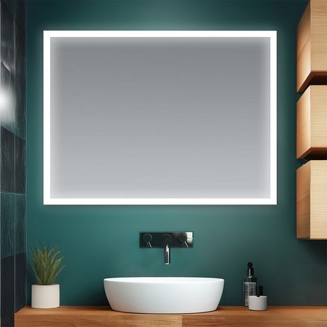 Specchio bagno 90x70 cm reversibile con cornice LED bianco naturale (1/5)