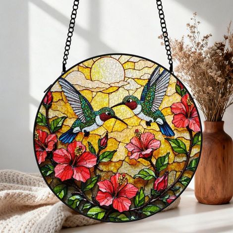 Suspension vitrail colibri attrape-soleil 25 cm décoration fenêtre oiseau cadeau femme (1/5)