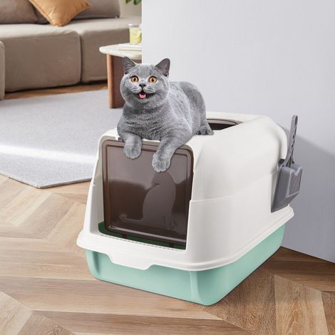 Katzentoilette 36x51x34cm Leicht zu reinigende Katzentoilette, Katzenklo mit Schaufel, abnehmbare Ränder, für erwachsene Katzen, Kätzchen - Blau (1/5)