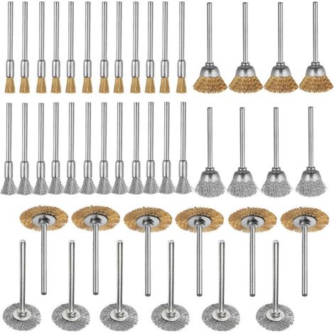44 PièCes Mini Brosse MéTallique Coupe Roue Laiton Acier Ensemble 1/8 Pouce (3Mm) Tige pour Puissance Outils Rotatifs Polissage de
