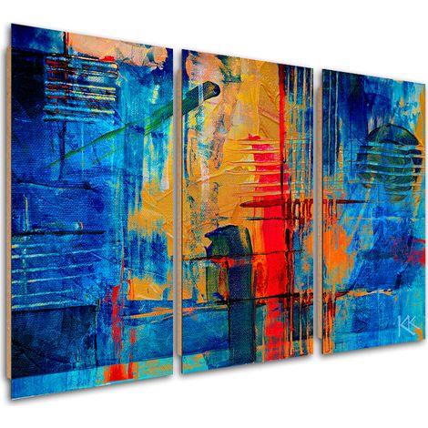 Quadro deco panel 3 paneli, Mano di astrazione blu -pinto - 150x100 (1/5)