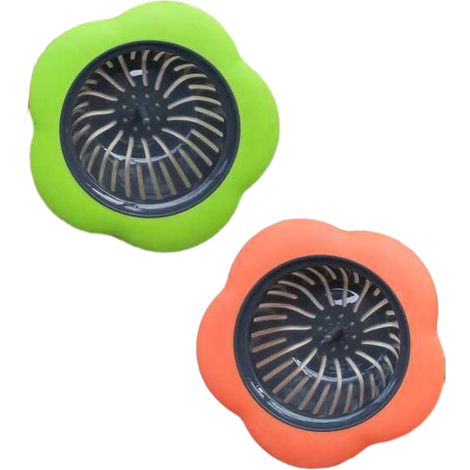 Lot de 2 crépines d'évier, diamètre 11,4 cm, motif floral, silicone et plastique, pour cuisine et salle de bain (1/5)