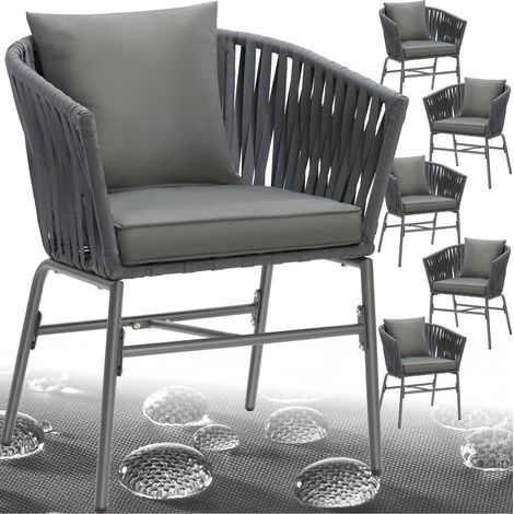 Ensemble de 6 chaises effet corde tressée avec housses amovibles gris