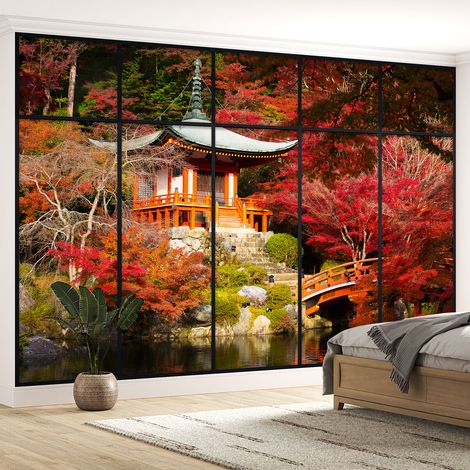 Papier peint panoramique Trompe l'oeil Verrière - Temple japonais - 130 cm x 82 cm (1/5)