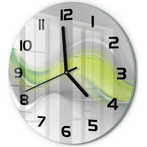 Horloge Murale Ronde Objet Décoratif en Verre Silencieuse pour Salon Abstraction de vague fi 30 cm