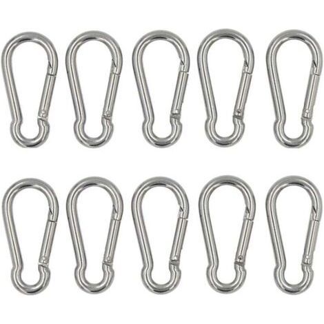 Silver 10 Piece Carabiners 40mm x 4mm, Load Capacity Up to Approx. 80kg，304 Stainless Steel Carabiner (1/5)