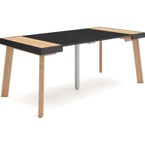 Skraut Home - Consolle allungabile, Tavolo consolle allungabile , 180, Per 8 persone, Gambe in legno, Stile moderno, Rovere e nero (1/5)