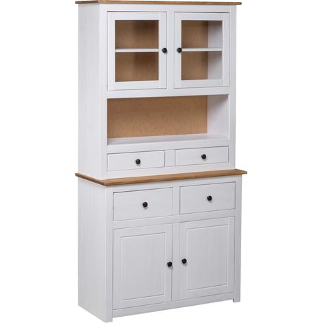 Buffet Bahut Meuble de rangement Commode haut Blanc 93x40,5x180 cm Pin Gamme Panama 71121 (1/5)
