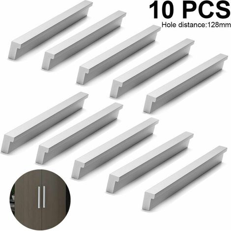10 pcs Meubles Poignées Poignées De Porte Cuisine Bar Poignée Armoire Poignées Tiroir Poignées Armoires De Cuisine Poignées pour Armoires De Cuisine, argent, 128mm (1/5)