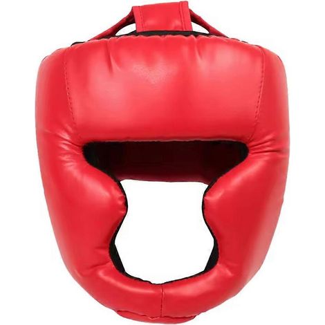 Casque de boxe intégral réglable pour enfants, idéal pour l'entraînement au karaté et au muay-thaï (rouge). (1/5)
