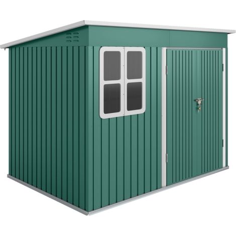 Abri de jardin métallique vert 260 x 177 x 190 cm pour outils de jardin, avec fenêtre et large porte – 1 pièce, sur place (1/5)