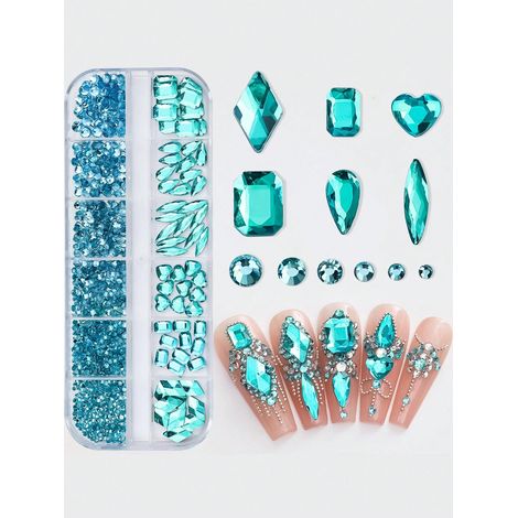 Strass pour ongles bleu lac multi-tailles : cristaux K9 ronds et carrés, gemmes diamant pour art des ongles, bijoux et créations DIY. 12 tailles disponibles, fournitures et charms. (1/4)