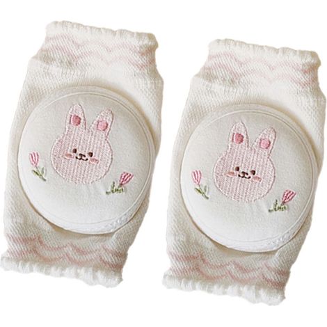 Genouillères pour bébé en pur coton doux et confortable, fines, élastiques et réglables, antidérapantes, pour aider bébé à ramper. Petit lapin. (1/5)