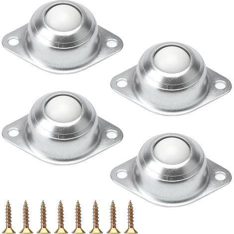 Lot de 4 roulettes à billes pour meubles, roulettes pivotantes à billes plates, roulettes pour meubles, roulettes pour bagages et convoyeurs, montées sur roulements à rouleaux, argent (1/4)