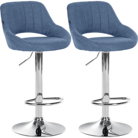 Juego de 2 taburetes de bar Milet con tapizado de tela Azul Metal cromado