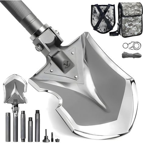 Pelle Pliante, Pelle Jardinage Multifonctionnelle en Acier au Carbone, Pelle Amovible à Longueur Réglable, Pelle Portable pour Camping, Jardin, Randonnée, Extérieur (1/5)