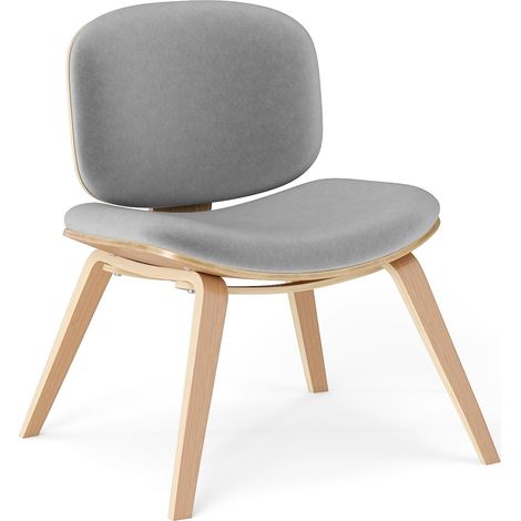 COSTWAY Sedia Relax con Schienale Curvo e Sedile Imbottito, Sedia Laterale con Struttura in Legno, senza Braccioli, per Sala da Pranzo, Soggiorno, Ufficio, Portata 136 kg (Naturale+Grigio) (1/5)