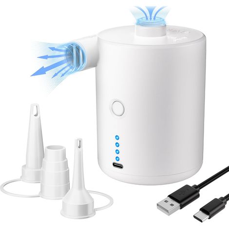 Elektrische Luftpumpe, wiederaufladbare Luftpumpe für aufblasbare Matratzen, tragbare elektrische Luftpumpe für aufblasbare Artikel mit 3 Luftdüsen, Schnellaufblasgerät für Matratzen und Pools