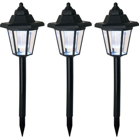 Naeve ARONA Lot de 3 piquets solaires d'extérieur à LED, capteur de crépuscule à l'aube, noir, 7 000 K, IP44 (1/5)