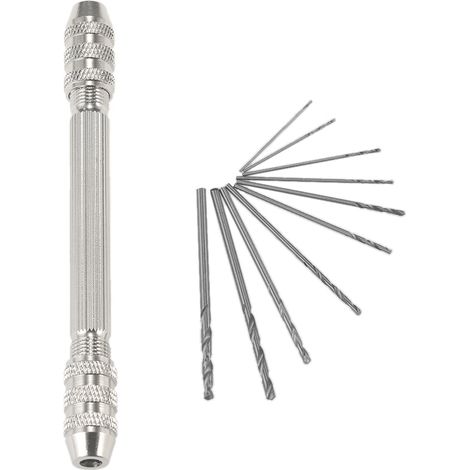 Juego de mini taladro manual profesional con portabrocas de alta calidad, mordaza para husillo y 10 brocas helicoidales de acero de alta velocidad. (1/5)