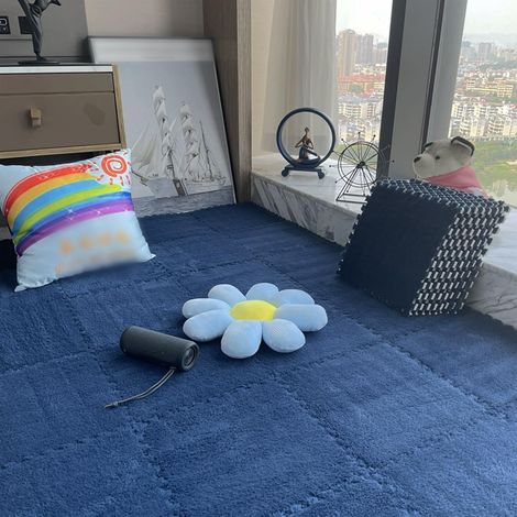 Set of 12 Soft Foam Puzzle Mats 30 x 30 cm – Interlocking Soft Floor Tiles for Living Room, Bedroom or Play Area Navy Blue (1/2)