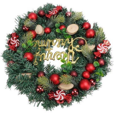 Couronne de Noël artificielle pour porte d'entrée, branches de pin, bonbons rouges, guirlande de Noël, déco pour maison, magasin, vitrine (1/5)
