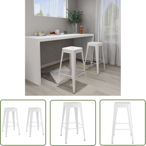 Furniture Limited - Tabourets de bar empilables lot de 2 blanc (1/5)