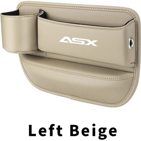 (Beige gauche) Boîte de rangement pour l'espace entre le siège et le porte-gobelet, compatible Mitsubishi ASX 2022-2023, avec poche pour téléphone et clés. Accessoires intérieurs en cuir. (1/5)