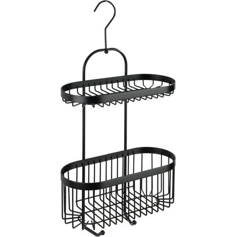 Caddy de douche noir 2 étagères métal – Support de douche avec protection contre la rouille – Dimensions 26,5 x 47 x 12,5 cm
