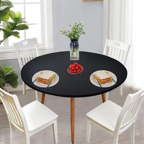 Mantel redondo elástico: ajustado, impermeable y lavable ideal para camping, hostelería y uso interior y exterior. - 120 cm - Negro (1/5)