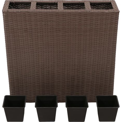 INLIFE Lit surélevé de jardin avec 4 pots Résine tressée Marron (1/5)