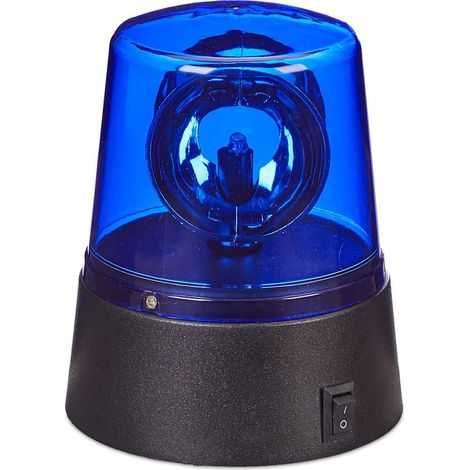 1 Gyrophare LED bleu, réflecteur pivotant, fonctionnement sur piles, 11,5 x 9,5 cm, ABS, pour soirée à thème (1/5)