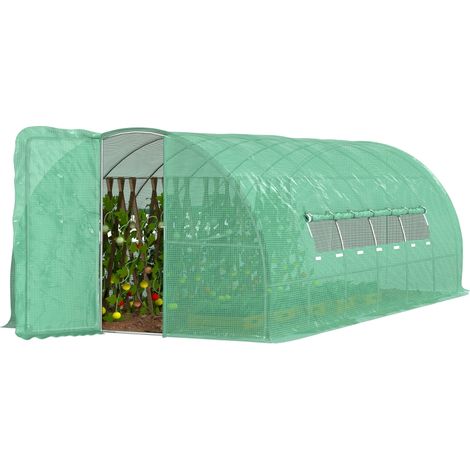 Serre de Jardin Tunnel avec Porte et 8 Fenêtres, Serre de Jardin en PE et Métal Galvanisé, pour la Culture des Plantes, 600x300x200cm (1/4)