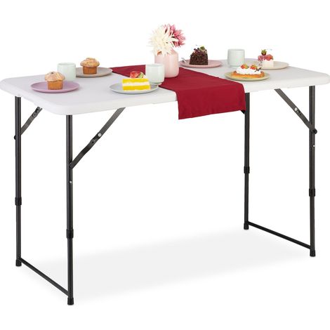 Relaxdays Campingtisch, klappbar, HBT: 53,5x120x60 cm, Kunststoff, Stahl, wetterfest, 6 Personen, Gartentisch, weiß