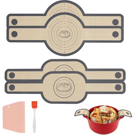6 x Silicone Baking Mat for Dutch Oven, Silicone Baking Mat, Non-stick Reusable, Non-Stick Bread Sling with Long Handles for Bread Cooker, Oven, Dough (Round + Oval) (1/5)