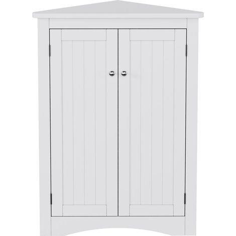Mobile Angolare da Bagno con 2 Ante e 2 Ripiani, Finitura Laccata, in MDF, 61,5 x 80 cm, Bianco (1/5)