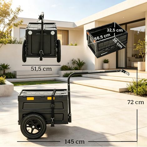 Remorque vélo pliable 65L avec coque en plastique noir, capacité 30 kg (1/5)