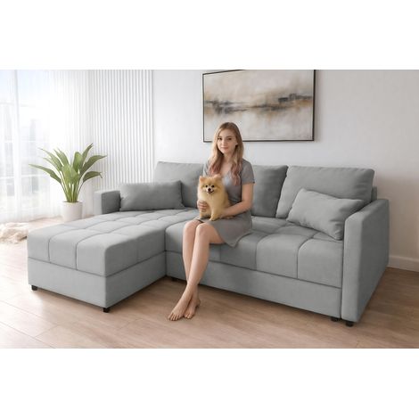 AX LIVING Hellgraues Ecksofa Klein mit Schlaffunktion Dolceo PIK 226cm